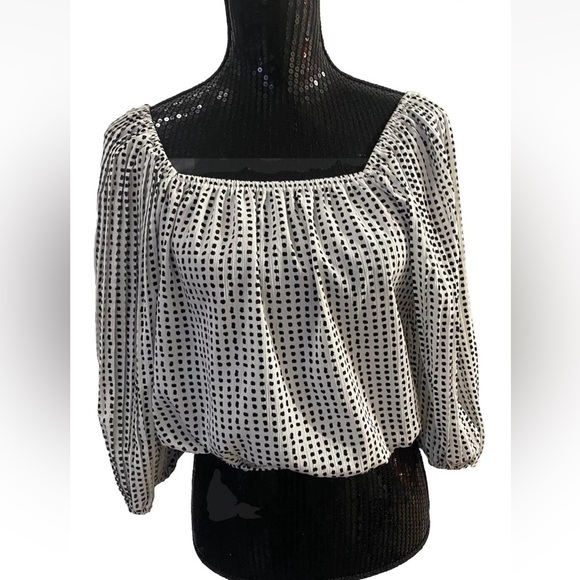 NWT Lucy Paris Off The Shoulder Top Blouse Pleated Balloon Sleeves Size XS - Picture 3 of 15